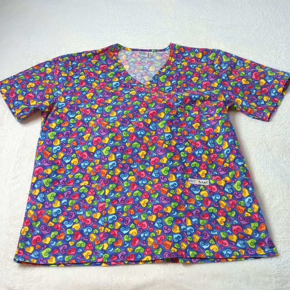 Crazy Scrubs V Neck Pockets Tieback Cotton GUC Size M